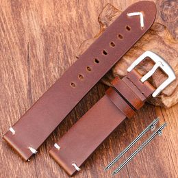 Watch Bands Genuine Leather Watchband Handmade Oil Wax Cowhide Strap 18mm 20mm 22mm 24mm 4 Colours Vintage Band Accessories