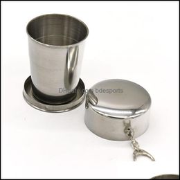 Cups Saucers 140Ml/240Ml Stainless Steel Portable Outdoor Travel Cam Folding Collapsible Cup Metal Telescopic Keychain Dhs Fast 46 Dhiv7