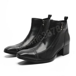 Black Men Boots Handmade High Heels Genuine Leather Rome Style Man Ankle Boots Zipper Autumn Winter Male Dress Boot