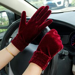 Five Fingers Gloves Fashion Show Elastic Flannel Driving Mitten 's Gold Velvet Thin Winter Warm Outdoor Sports Fitness Cycling 221111