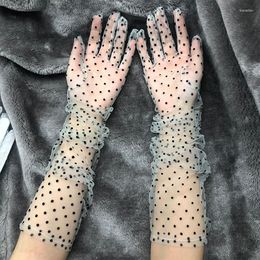 Knee Pads 1 Pair Women Tulle Gloves Dot Lace Mesh Mittens Long Sleeves Ultra Thin Bride Wedding Full Finger White Black