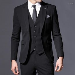 Men's Suits 3 Piece Black Slim Fit Men For Boyfriend With Peaked Lapel Wedding Tuxedo Smart Casual Man Fashion Jacket Vest Pants 2022