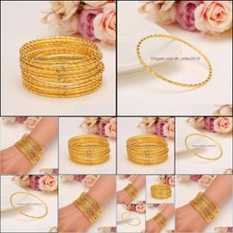 Bangle Bangle Gold Plated For Women Girls Dubai Bride Wedding Ethiopian Bracelet Africa Jewellery Charm Party Giftsbangle Drop Deliver Dhvgy