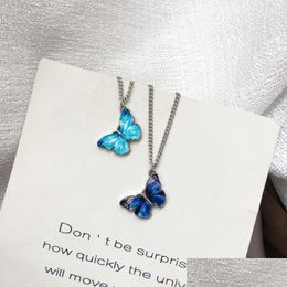 Chokers Butterfly Necklace New Fashion Blue Pendant For Women Girls Drop Delivery Jewellery Necklaces Pendants Dhl2A