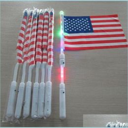 Banner Flags Led American Hand Flags 4Th Of Jy Independence Day Usa Banner Flag Patriotic Days Parade Party With Lights Drop Deliver Dhxba