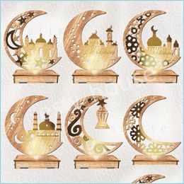 Other Festive Party Supplies Eid Mubarak Wooden Decoration Islamic Muslim Party Home Ornament With Lights Ramadan Kareem Gifts Dro Dhdyg