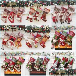 Christmas Decorations Christmas Stockings Gift Bag Santa Deer Snowman Xmas Hanging Ornament Socks Large Size Candy Bags Tree Moose D Dhhbm