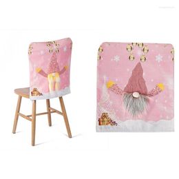 Chair Covers Christmas Funny Gnome Pink Back Cover With LED Light Slipcover Party Decor