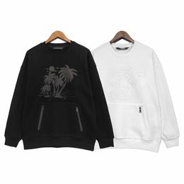 Designer Fashion Palm Hoodie Beach Tree Pattern Zipper Pocket Round Neck And Velvet Long Sleeve Sweater For Men And Women