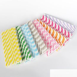 Drinking Straws Disposable Degradable Paper Sts Ecofriendly Striped Design Summer Party Wedding Birthday Juice Drinking Drop Deliver Dhghr