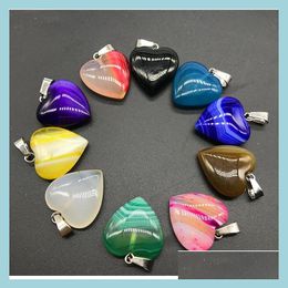 Charms 20Mm Assorted Stripe Agate Heart Stone Charms Pendants For Earrings Necklace Jewellery Making Drop Delivery Findings Components Dhfpi