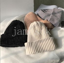 Solid Color Chenille Knitted Beanies Winter Warm Snow Soft Comfortable Beanies Cap Men Women Outdoor Leisure Hat DE915