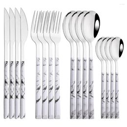 Dinnerware Sets 4/16Pcs Stainless Steel Marbling Pattern Flatware Cutlery Knife Spoon Fork Tea Kitchen Household Tableware