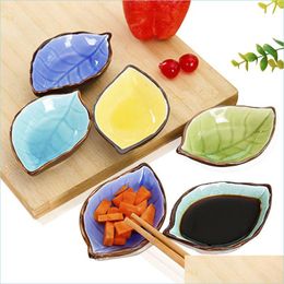 Dishes Plates Japanese Seasoning Dish Kitchen Vinegar Sauce Plate Handcraft Leaves Ceramic Plates Sushi Dishes Drop Delivery Home Dhlwe