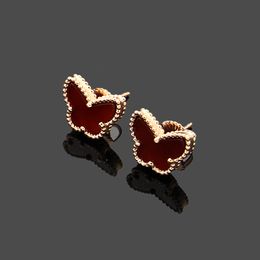 Charm designer four-leaf flower 18 karat gold tiger Eye stone VC letters mini butterfly stud earrings mini Coloured shells luxury jewellery orecchini