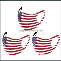 Party Masks United States National Flag Mascarilla Reusable Cloth Respirators Stars Breathable Face Mouth Mask Ash Proof Washable 2 Dhtui