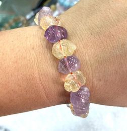 Strand 10 14mm Natural Brazil Yellow Amethyst Citrine Crystal Pig Beads Bracelet