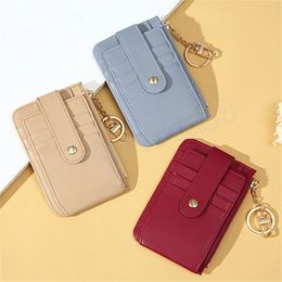 Women Men Card Holder Wallet Short Leather Retro Multi-card Small Coin Purses With Keychain Card Cover Money Bag Clip Clutch