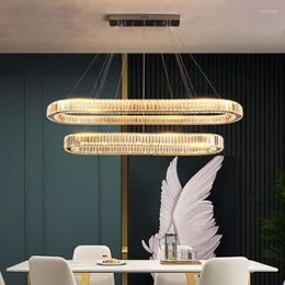Pendant Lamps Modern Luxury Dining Room Crystal Led Dimmable Lights Gold Chrome Lustre Oval Steel Hanging Lamp Adjustable Suspend