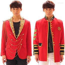 Men's Suits Men Designs England Homme Terno Stage Costumes For Singers Blazer Dance Clothes Jacket Star Style Dress Punk Red