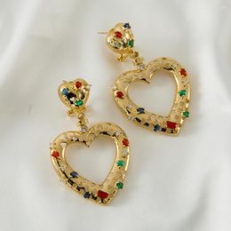 Dangle Earrings Inlaid Colorful Crystal Heart Shaped High Quality Exquisite Style For Women 2022 Design Wedding Gift