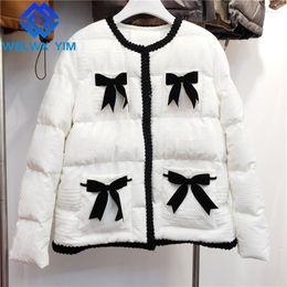 Women's Down Winter Jacket Women High Quality Parkas O-Neck Fashion Bow Decorate Jackets Female Thick Warm Loose Casual Cotton Coat