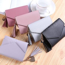 Women's Short Wallet Fashion Cute Small Fresh Tassel Mini Student Ladies 3 Fold Buckle Zipper Small Purse