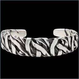 Bangle Bangle Mens Stainless Steel Retro Irregar Folding Texture Fashion Punk Open Wide Bracelet Jewellery Giftbangle Drop Delivery Bra Dh7No