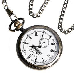 Pocket Watches Steampunk Unique Seconds Small Dial Display Mechanical Watch Open Face Bronze Hand-winding Pendant Clock Birthday Gifts