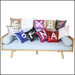 Cushion/Decorative Pillow 14 Style Mermaid Pillow Er Sequin Sublimation Cushion Throw Pillowcase Decorative That Change Colour 729 V2 Dh7J2