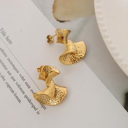 Stud Earrings YS Simple Fan-shaped Emboded Fashion Titanium Steel 18K Gold For Girls