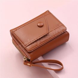 Short Tri-fold Women Wallet PU Leather Korean Style Multiple Cards Slots Buckle Zipper Double Sided Coin Purse