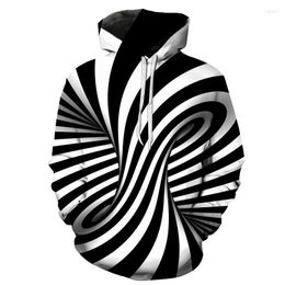 Men's Hoodies 2022-3D Black White Swirl Geometric Pattern Men's Hoodie Harajuku Fashion Sweatshirt Fall Winter Unisex