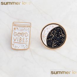 Pins Brooches Good Vibes Enamel Pin Constellation Day And Night Moon Brooch Pins Button Denim Jacket Coat Collar Badge Jewellery Gift Dhnic