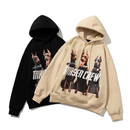 2022 Fashion Cartoon Dog Print Hoodies For Men Winter Teenager High Street Fleece Loose Hooded Sweatshirts Tops Wiht Pockets 3781