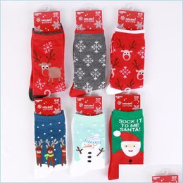 Christmas Decorations Christmas Socks Winter New Year Leg Warmer Xmas Deer Snowflake Festive Red Cartoon Printed Sockings Drop Deliv Dhvhr