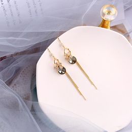 Dangle Earrings Uer Delicate Multicolored Zircon Flower Drop For Women Gold Color Brass Long Chains Tassel Fashion Jewelry
