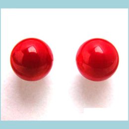 Stud Stud Qingmos Fashion 8Mm Round Natural Red Coral Earring For Women With Personality Design Jewelry Antique Sier Plated Drop Del Dhvsh