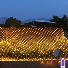 Strings 3X2M Solar Net Mesh String Lights 8 Modes Holiday Christmas With Remote For Year Wedding Party Garden Decor