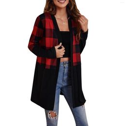 Women's Jackets Female Coat Adults Elk/ Plaid Print Long Sleeve Cardigan Jacket Blouse For Spring Fall Winter S/M/L/XL/XXL