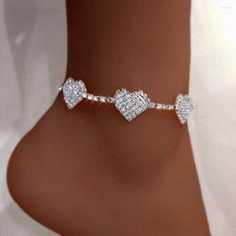 Anklets Bling Rhinestone Chain Link Heart Pendant For Women Beach Foot Jewelry Barefoot Sandals Leg Crystal Ankle Bracelet