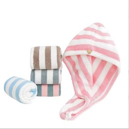 Dry Hair Towels Striped Microfiber Shower Caps Magic Super Absorbent Quick-dry Hair Towel Drying Turban Spa Bathing Tools Ladies Coral Fleece Head Wrap Hat BC162