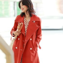 Women's Trench Coats Spring And Autumn Coat Women Woman Clothes 2022 Fashion Red Navy Blue Belt Mid-long Office Outwear