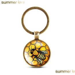 Key Rings Selling Crystal Keychain Unique Cute Bees Key Holder Handmade Animal Pattern Keyring For Women Girls Personalised Jewellery Dh0Ju