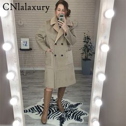 Women's Leather Faux CNlalaxury Winter Lamb Fur Coat Women Warm Suede Long Sleeve Parka Cashmere Thick Jacket Outerwear 221111