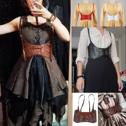 Belts 2022 Fashion Women Faux Leather Waist Belt Steampunk Underbust Corset Cinch Wide Elastic Waistband Cummerbunds For Dress Blouse