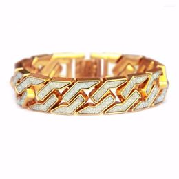 Link Bracelets Hip Hop Full CZ Stone Pave Bling Iced Out Rapper Bracelet Unique Gold Colour Watch Band Chain For Men Jewellery