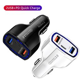 Cell Phone Chargers QC 3.0 Car Charger Type C PD 35W 7A Fast USB-C Charge Quick Charging Plug 3 Ports Adapter For iPhone Android Samsung GPS MP3 Universal