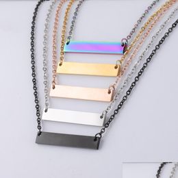 Pendant Necklaces High Quality Stainless Steel Blank Bar Necklaces 5 Colors Geometric Square Pendant Necklace Pendants Diy Customize Dhcdp