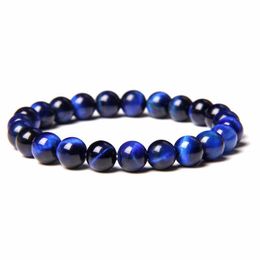 Charm Bracelets Men Healing Charm 8Mm Royal Blue Tiger Eye Stone Beads Bracelet Fashion Bangle Women Jewellery Drop Delivery Bracelets Dhqrl